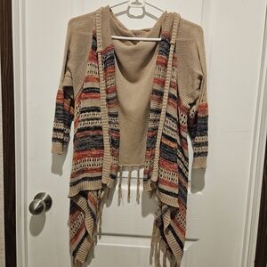 Boho Chic Tan and Multicolor Cardigan